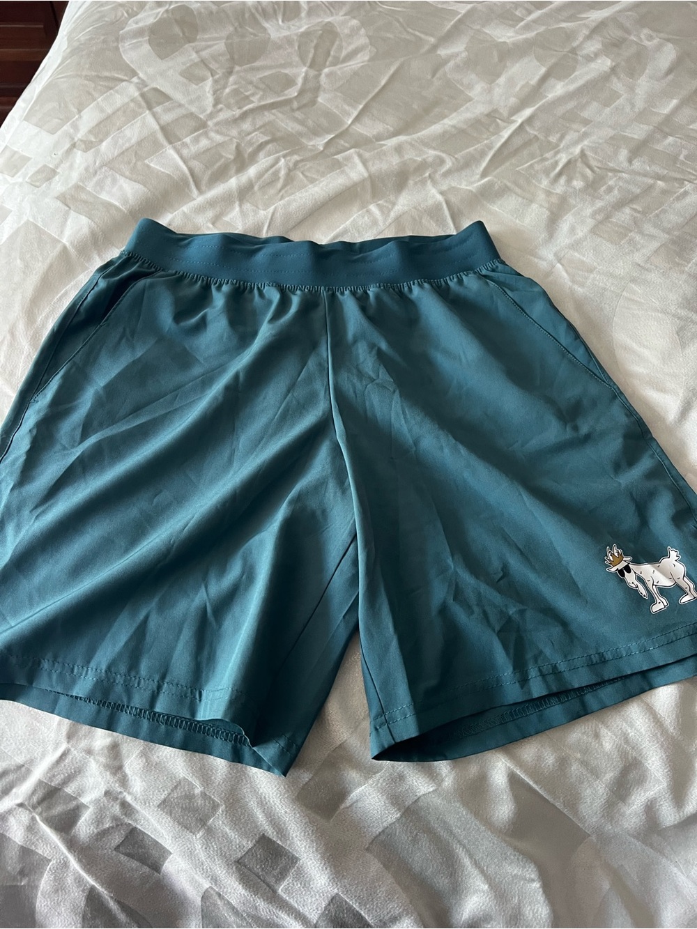 Teal Athletic Shorts with Embroidered Dog Logo